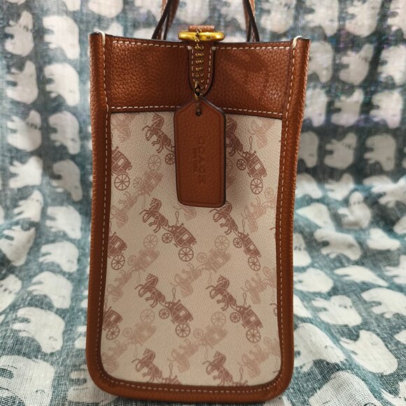 Coach Horse And Carriage Print White And Brown Bag - Picture 5 of 11